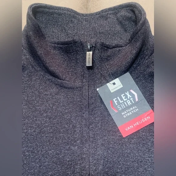 Van Heusen Mens Flex Heather Black Gray Jasper 1/4 Zip Pullover NEW Size Medium - Picture 2 of 7